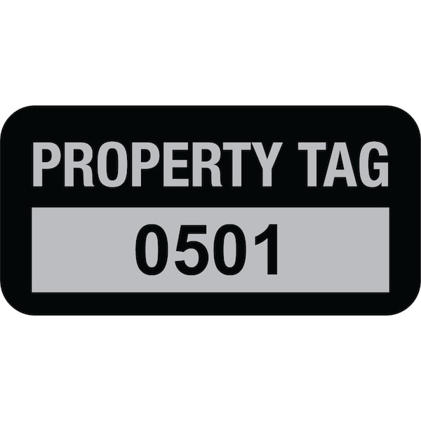 Lustre-Cal Property ID Label PROPERTY TAG5 Alum Black 1.50in x 0.75in Serialized 0501-0600, 100PK 253769Ma1K0501 - main